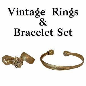 Vintage Gold Jewelry Set Bracelet and 3 Rings Bundle Vintage Jewelry Lot